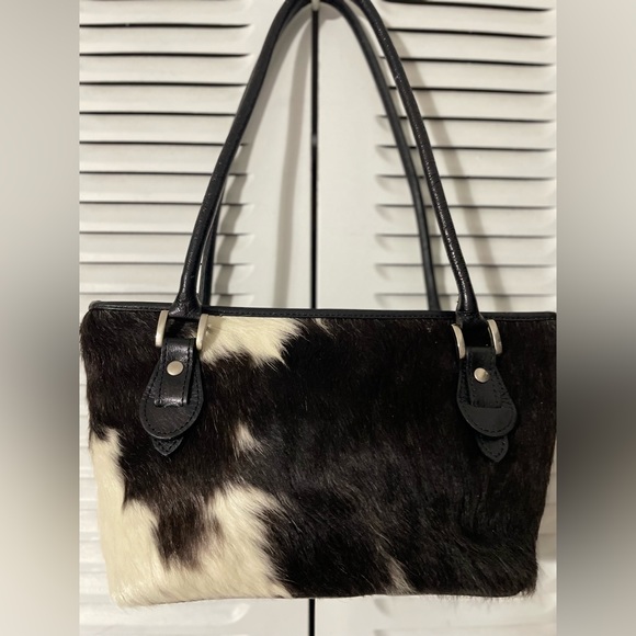 DAMARE, WOMEN'S SHOULDER BAG, Genuine cowhide leather, black white - Picture 6 of 17